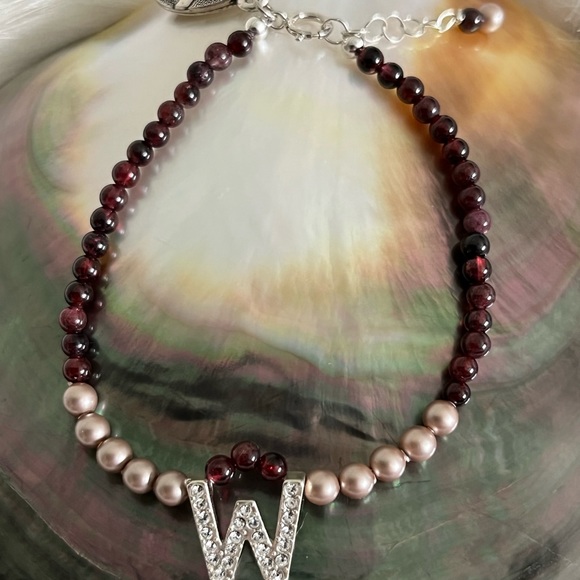 Washington Commanders Garnet Burgundy Swarovski Pearl Gold Spirit charm bracelet - Picture 8 of 9